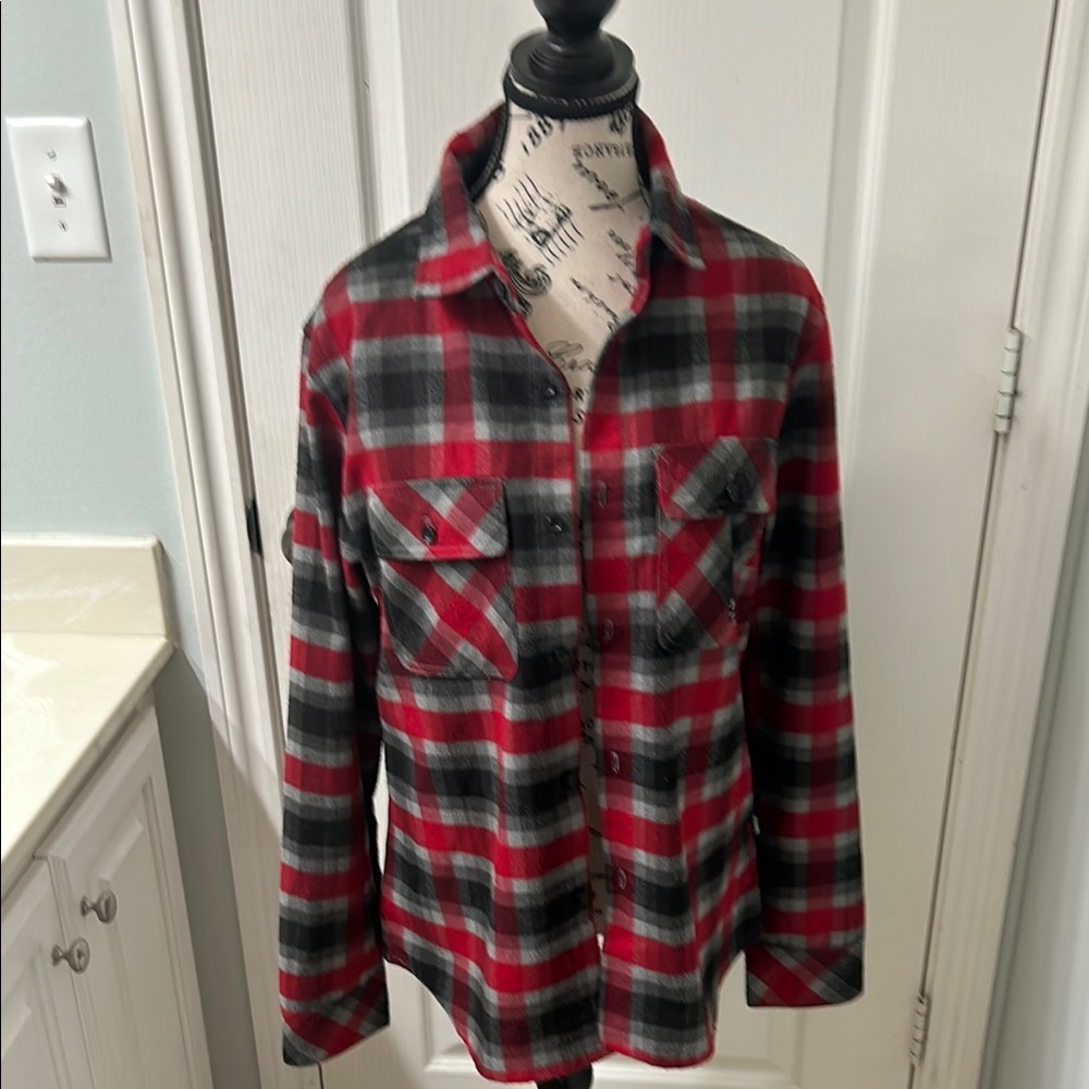 Plaid Button Down Shirt - Red and Gray